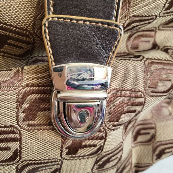 Fubu Monogram Baguette Shoulder Bag Y2k 00s Buckle Brown 12 x 7 VTG - Picture 3 of 10